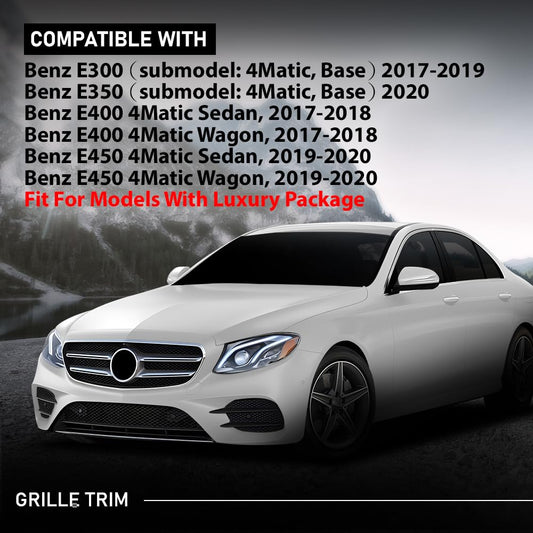 G-PLUS Center Grille Trim Compatible with Benz E300 E450 E400 4Matic Sedan/Wagon, 2017-2020,Fit For Models With Luxury Package 2138850300, MB1044136