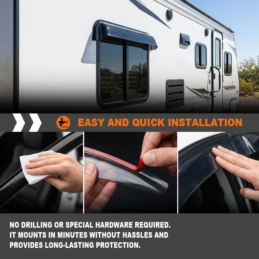 G-PLUS Window Deflector and Sun Visor Compatible with All Flat Sided Recreational Vehicle(12-17 Inch Wide Window) Impact-Resistant Smoky