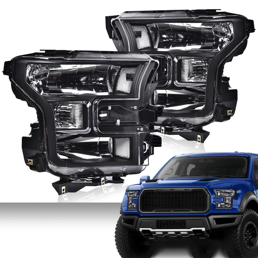 G-PLUS Headlights Compatible with Ford F150 2015-2017 Headlamps Driver Passenger Side Clear Lens Black Housing Clear Reflector,faros delanteros