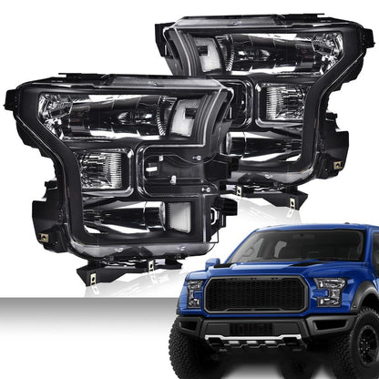 G-PLUS Headlights Compatible with Ford F150 2015-2017 Headlamps Driver Passenger Side Clear Lens Black Housing Clear Reflector,faros delanteros