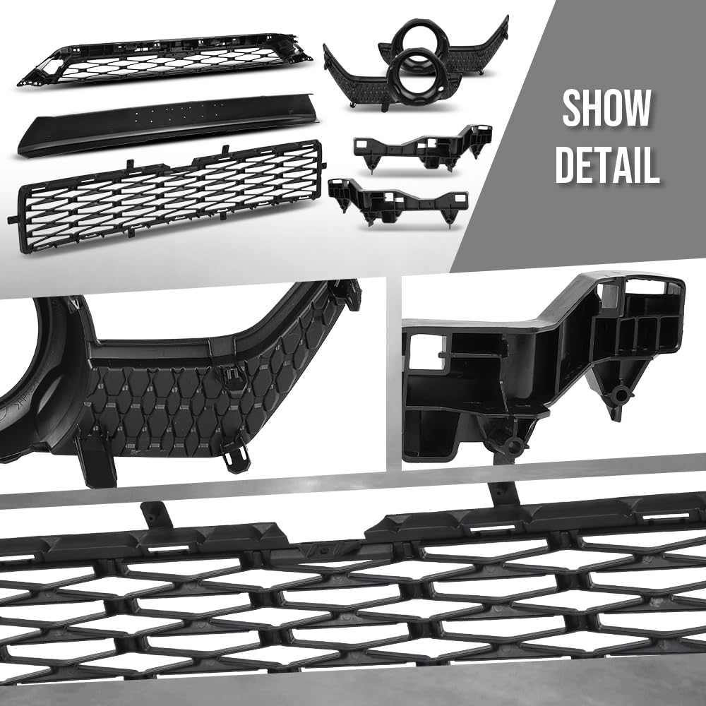 G-PLUS Front Bumper Grille Assembly Body Parts Kit Compatible with Toyota 4Runner TRD / SR5 2014-2019 TO2509104, TO1036148 Black
