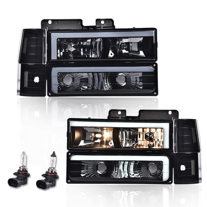 G-PLUS LED DRL headlights, Compatible with 1994 1995 1996 1997 1998 1999 2000 GMC C10 C/K C1500 bumper Headlamp, Smoky lens Black Housing Clear Reflector