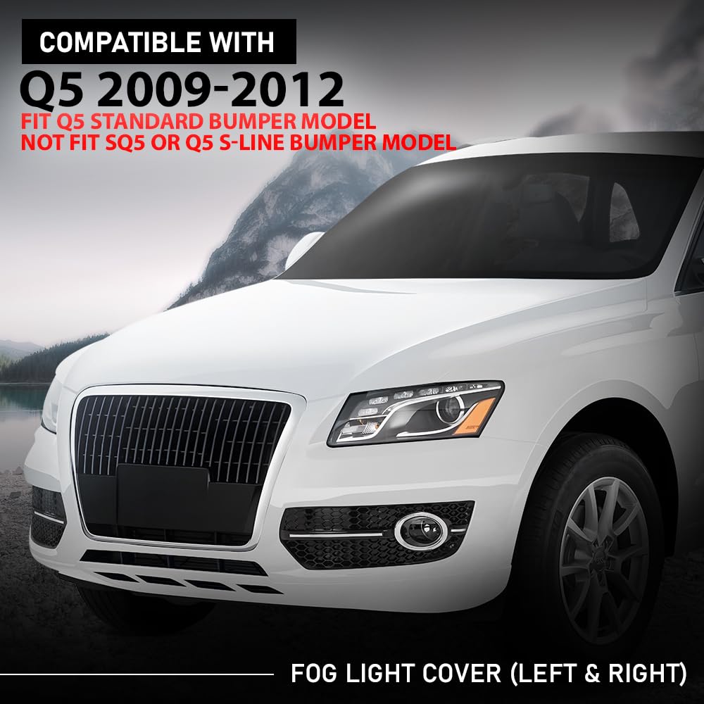 G-PLUS Pair Front Fog Light Cover Bezel, Compatible with Audi Q5 2009-2012, LH Driver & RH Passenger 2PCS, Gloss Black, 8R0807682A01C, 8R0807681A01C