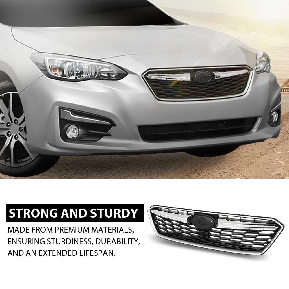 G-PLUS Bumper Grille Grill W/Chrome Molding Trim, Compatible with Subaru Impreza 2017-2019, SU1200170, SU1212105, SU1213105, SU1202104, 91122FL00B, 91123FL03B, J1010FL300, 91123FL00B Black