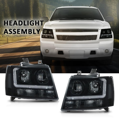 G-PLUS Headlights Assembly Projector Factory Headlamps Compatible with Chevy Tahoe Suburban 2007-2014 Smoky Lens Black Housing Clear Reflector Left & Right Bumper Head Light,faros delanteros
