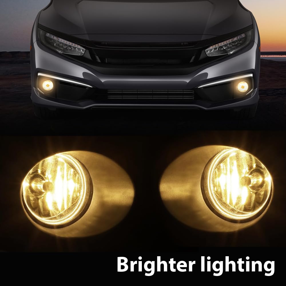 G-PLUS Front Bumper Fog Lights W/Switch Left & Right Side Compatible with Honda Civic 2-Door Coupe/ 4-Door Sedan 2019-2020 33950T5RA01, 33950TBAA01, 71185TBAK50, 71180TBAK50 Clear Lens