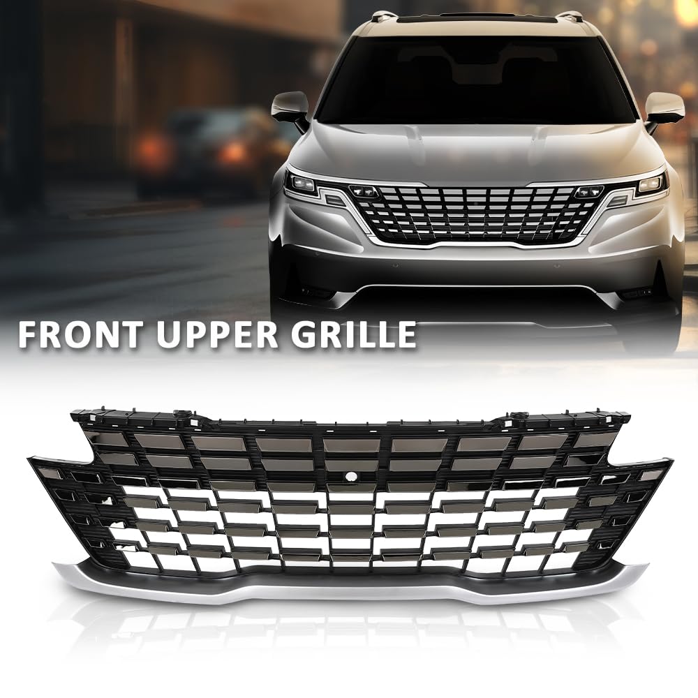 G-PLUS Front Upper Grille With Chrome Trim W/Camera Hole Compatible with Kia Carnival 2022-2024 86350R0110, 86350-R0110