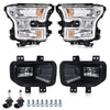 G-PLUS Headlights Bumper Lamp + Fog Lights Compatible with Ford F150 2015-2017(White Cover White Frame Orange Reflector Headlights + Fog Lamps)