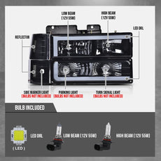 G-PLUS LED Headlights for GMC C/K1500 C/K2500 Yukon Suburban 1994-1999 Smoke Lens Black Housing Side View