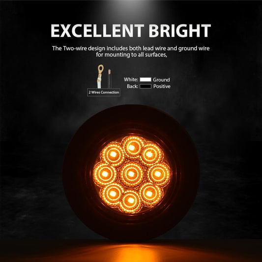 G-PLUS 2pcs Amber 2 Inch Round 9 LED Side Marker Lights Truck Trailer Lamp Fit for Most 12V Trailers Buses Trucks Trailers Lorries RVs