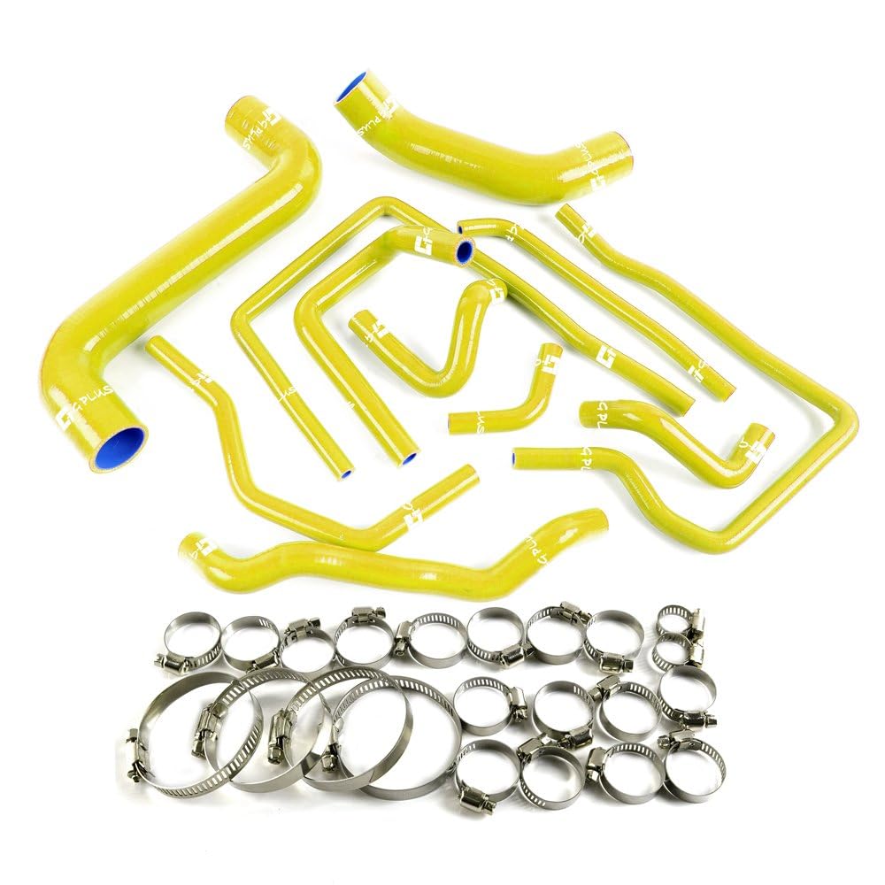 G-PLUS Silicone Radiator Coolant Hose Kit w/Clamps Compatible with 2002-2007 Subaru Impreza WRX/STi GDA/GDB EJ207 (Yellow 11 PCS)