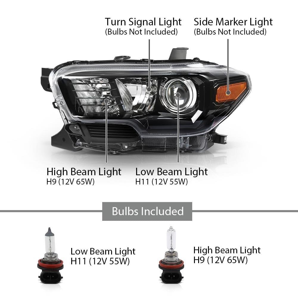 G-PLUS Headlights Compatible with 2016-2022 Toyota Tacoma,Headlamps w/o LED DRL Clear Lens Black Housing Amber Reflector, Left Driver & Right Passenger TO2502243, TO2503243 faros delanteros