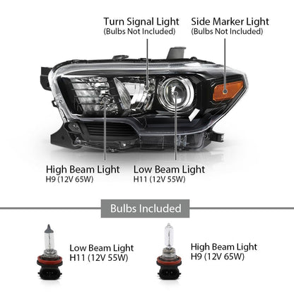 G-PLUS Headlights Compatible with 2016-2022 Toyota Tacoma,Headlamps w/o LED DRL Clear Lens Black Housing Amber Reflector, Left Driver & Right Passenger TO2502243, TO2503243 faros delanteros