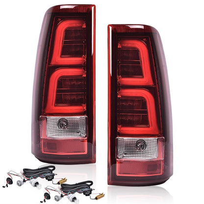 G-PLUS Tail Lights W/Wiring Harness Fit for Chevy Silverado 2003-2006 Driver Left & Passenger Right Red Lens Chrome Housing White light Bar Luces Traseras Rear Brake Lamps Assembly Faros Traseros