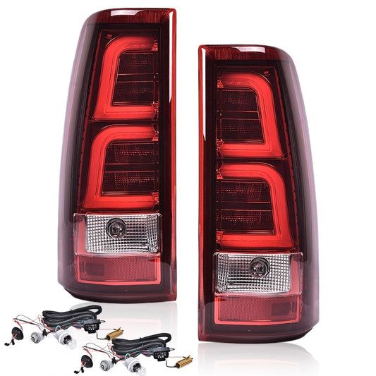 G-PLUS Tail Lights W/Wiring Harness Fit for Chevy Silverado 2003-2006 Driver Left & Passenger Right Red Lens Chrome Housing White light Bar Luces Traseras Rear Brake Lamps Assembly Faros Traseros