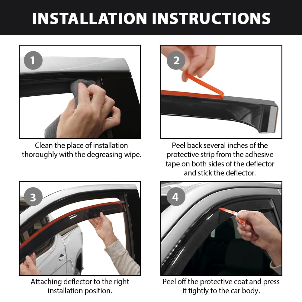 G-PLUS in-Channel Window Visors 4Pcs Compatible with Ford F150 Supercrew 2015-2025 & F150 Raptor SuperCrew 2017-2025 Rain Guards Side Wind Deflector with Tape Glossy Black