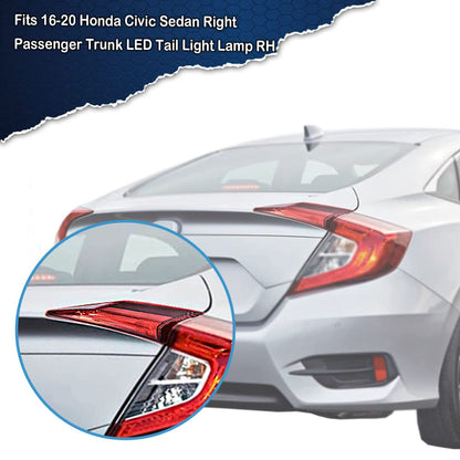 G-PLUS Tail Light - Inner Side, Replacement For 16-20 Honda Civic DX/LX/EX/EX-L/Turbo/Touring Plus/i-Style/Si/Sport 4-Door Sedan Automotive Trunk Brake Rear LED Inner Lamp Chrome Housing(Left)