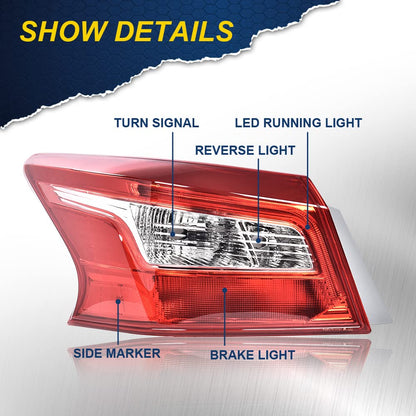 G-PLUS Tail Light Replacement For 2016 2017 2018 Nissan Sentra S/SR/SL/SV/FE+S/SR Turbo 4-Door Sedan 4Cyl 1.6L/1.8L Automotive Outer Brake Rear LED Lamp,Driver Side (Left) Luces TraserasAssembly