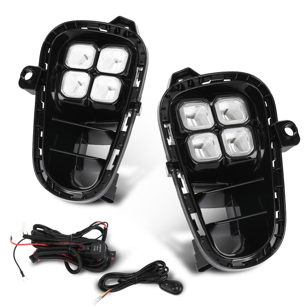 G-PLUS LED DRL Daytime Running Light Front Fog Lights w/Wire Harness & Switch Compatible with Kia Rio EX/LX/S 2018 2019 2020 Clear Lens Black Housing, 922011W710, 922021W710
