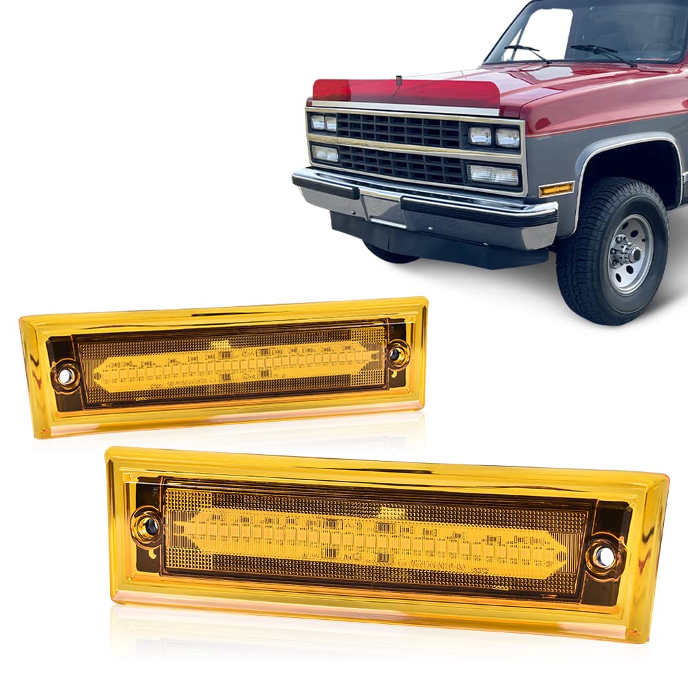 G-PLUS Lens Amber LED Front Side Marker Light Compatible with 81-91 Chevy C10 C20 C30 GMC GM2550115, GM2551107