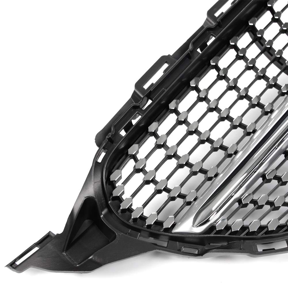 Diamond Style Front Bumper Grille Hood Grill Trim Shell Compatible with W205 C Class C250 C300 C400 C450 AMG Sport 2015 2016 2017 2018 (With Camera Hole)