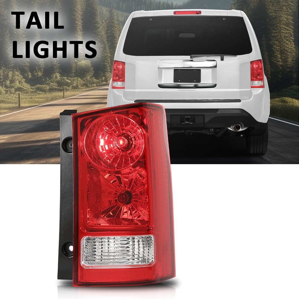 G-PLUS Tail Light Set Rear Brake Lamp with Bulb and Wiring Harness Compatible with Honda Pilot 4-Door Sport Utility 2009-2015 Passenger Side Luces TraserasAssembly