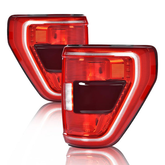 G-PLUS LED Tail Lights Rear Brake Lamp Left and Right Compatible with Ford F150 XLT 2021-2023 w/Blind Spot Fit for w/Factory Incandescent Model Red Lens Luces TraserasAssembly