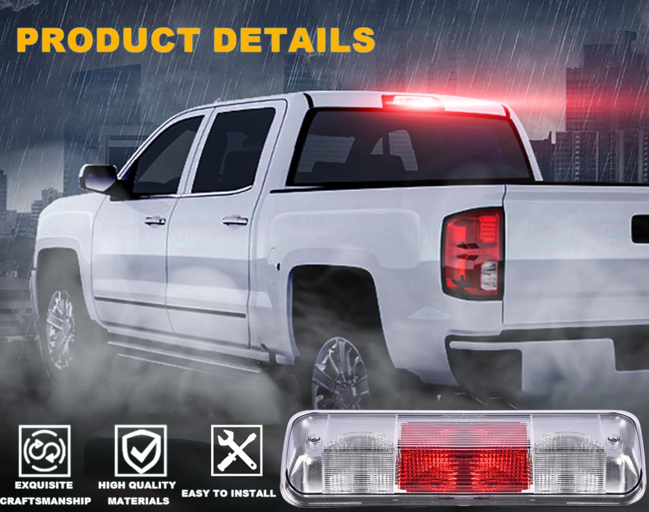 G-PLUS 3rd Third Brake Light Compatible with Ford F150 2004-2008/ Fit Explorer Sport Trac 2007-2010/ Compatible with Lincoln Mark LT 2006-2008 (Clear/Red Lens Black Housing)