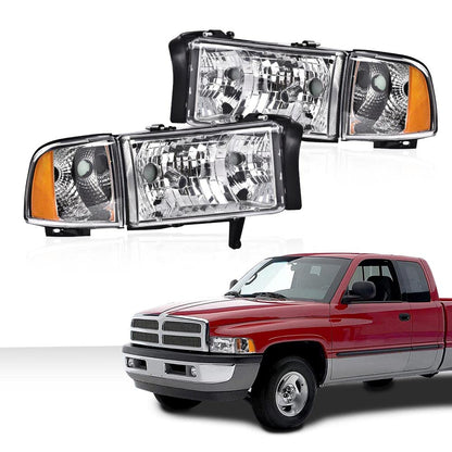G-PLUS Headlights Lamps Fit Dodge Ram 1500 1994-2001/Fit Dodge Ram 2500 3500 1994-2002,Not fit Ram Sport,Clear Lens Chrome Housing Amber Reflector w/o Bulbs Bumper Headlamps,faros delanteros Assembly