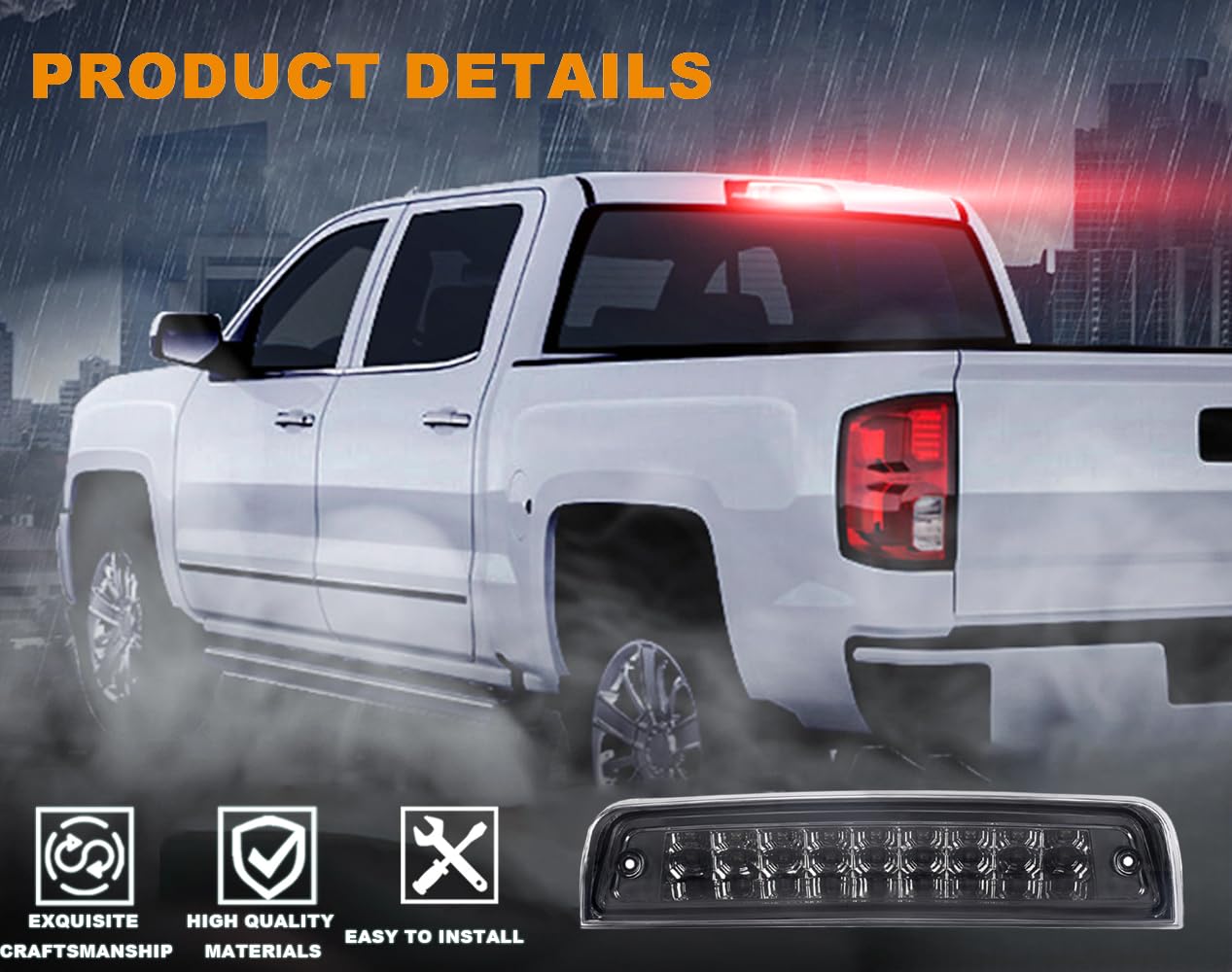 G-PLUS Smoke LED Truck 3RD Third Brake Light Tail Lamp 09-17 Compatible with Dodge Ram 1500/10-17 Ram 2500 3500