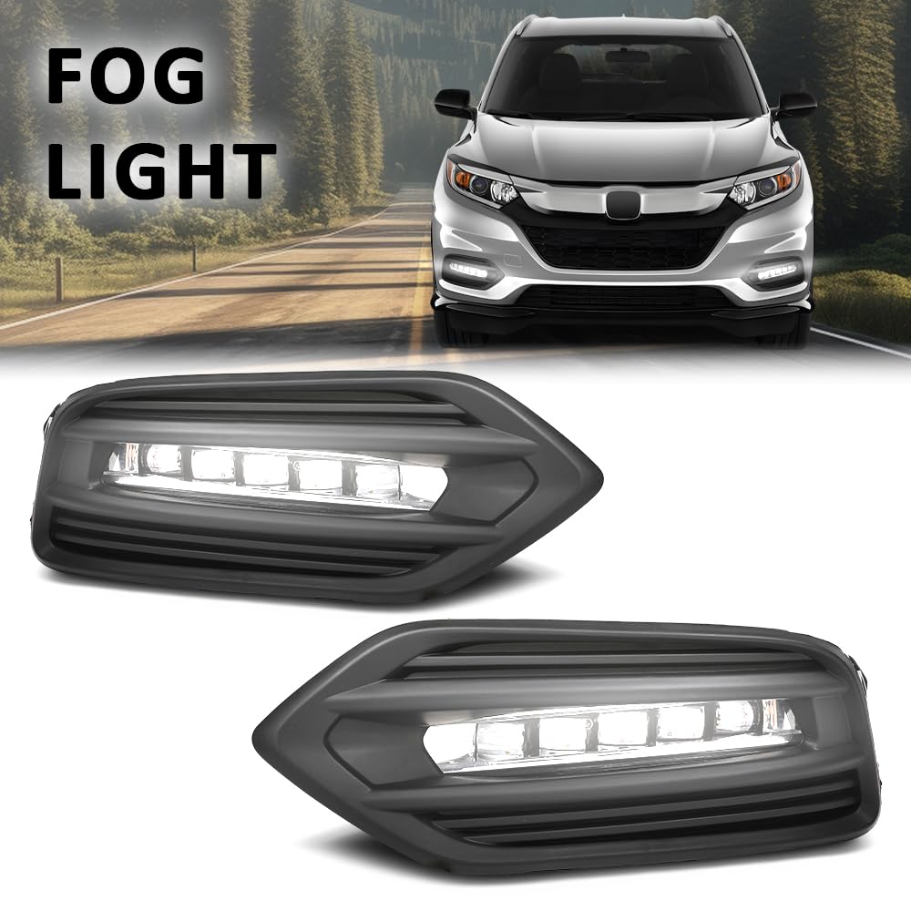 G-PLUS LED Fog Lights w/Wiring + Switch + Covers Set Compatible with Honda HRV HR-V Sport Utility 4-Door 2019-2022 71106T7AJ10,HO1038158,HO2603104 Black