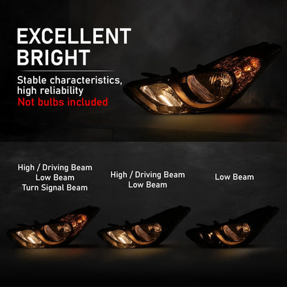 G-PLUS Headlight Compatible with Elantra Sedan 2011-2013 Clear Lens Chrome Housing Amber Reflector Left Side Bumper Headlamps,faros delanteros
