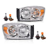 G-PLUS Headlights w/Bulbs Pair Compatible with Dodge Ram 1500 2006-2008/Fit Dodge Ram 2500 3500 2006-2009 68003125AD, 68003124AD, CH2502180, CH2503180 Clear Lens Chrome Housing Amber Reflector