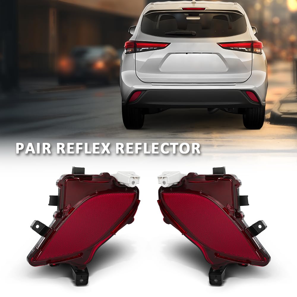 G-PLUS Rear Bumper Reflector Pair Right and Left Compatible with Toyota Highlander XSE/Hybrid Bronze Edition 2020-2023 81490-0E060, 81480-0E060,814900E060, 814800E060, TO1184117, TO1185117 Red