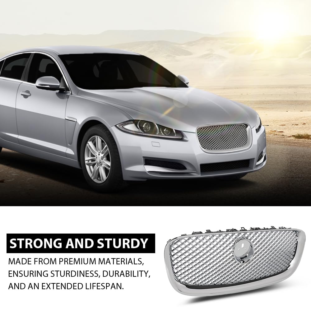 G-PLUS Upper Front Center Grill Grille Compatible with Jaguar XF XFR 2012-2015 Silver