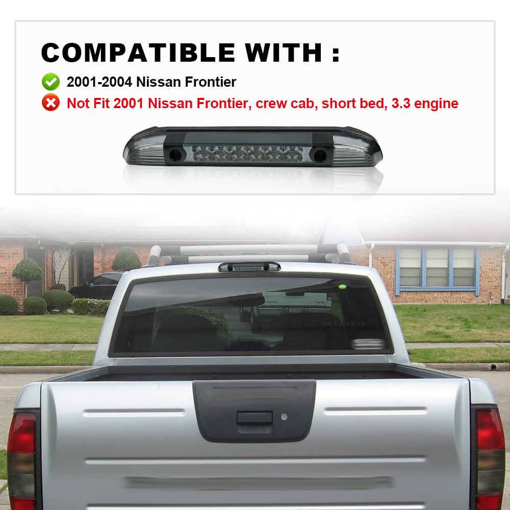 G-PLUS Smoked High Mount Stop Cargo Light LED 3rd Third Brake Light Assembly Compatible With Nissan Frontier Pickup 2001 2002 2003 2004 Smoke Lens