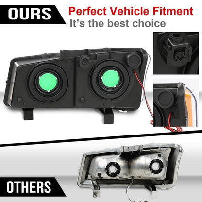 G-PLUS LED DRL Headlights, Compatible with Chevy Silverado Avalanche 2003 2004 2005 2006, Clear Lens Black Housing Amber ReflectorBumper Headlamps