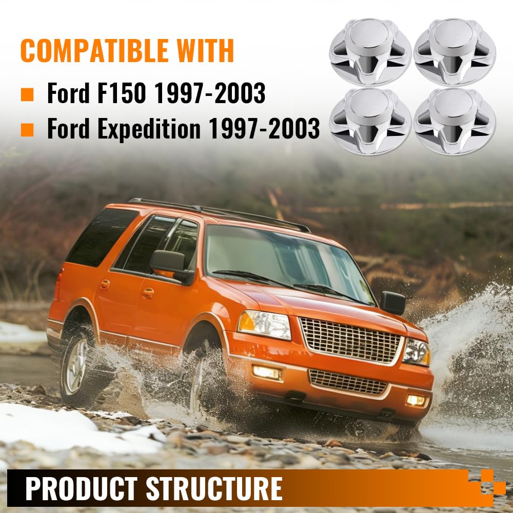 G-PLUS Chrome Wheel Hub Center Caps Cover Replacement with 7" Cap Compatible with 1997-2003 Ford F150/Fit 1997-2003 Ford Expedition 4pcs