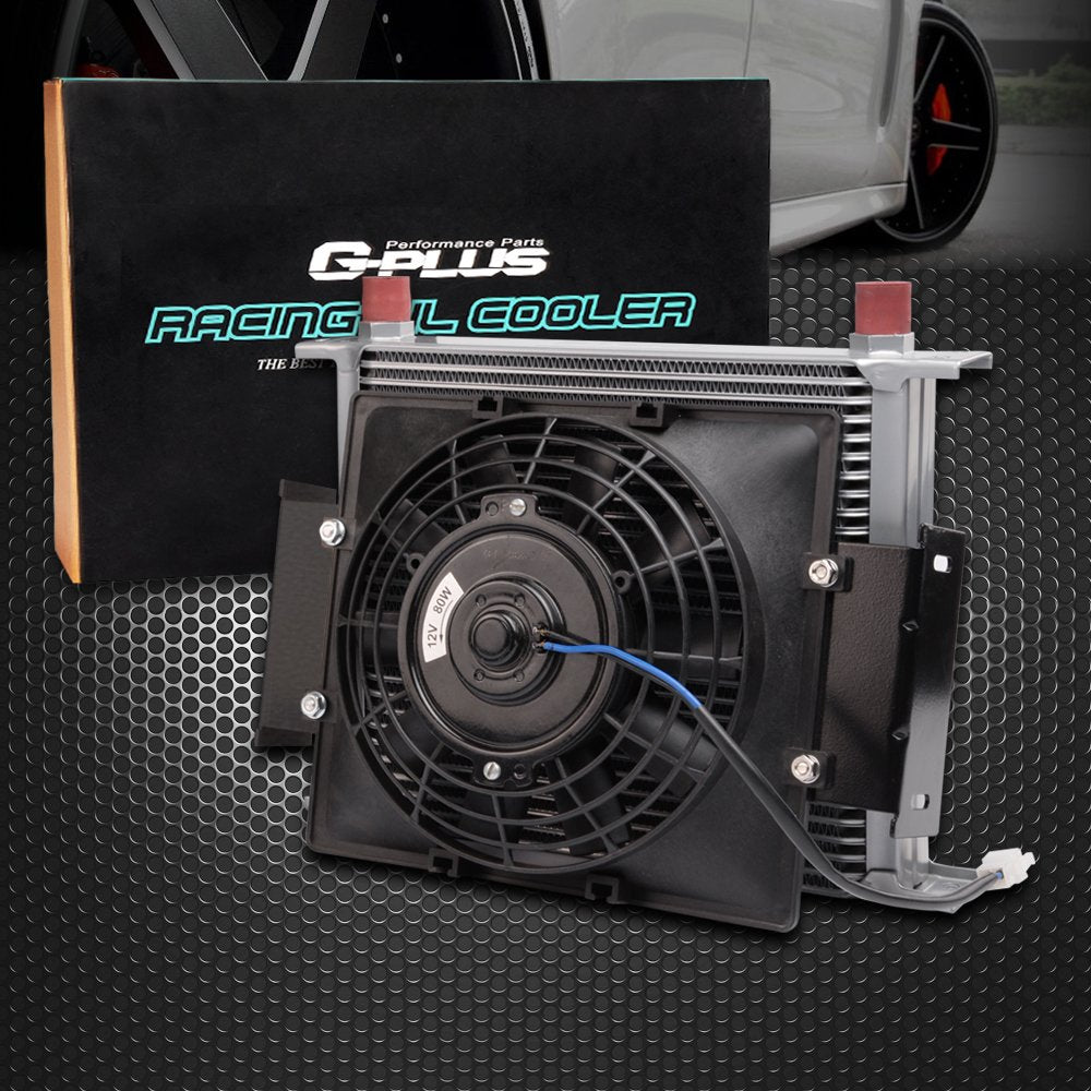 7" Fixed Cooling Fan + 30 Row 10AN Aluminum Universal Engine Transmission Oil Cooler Kit