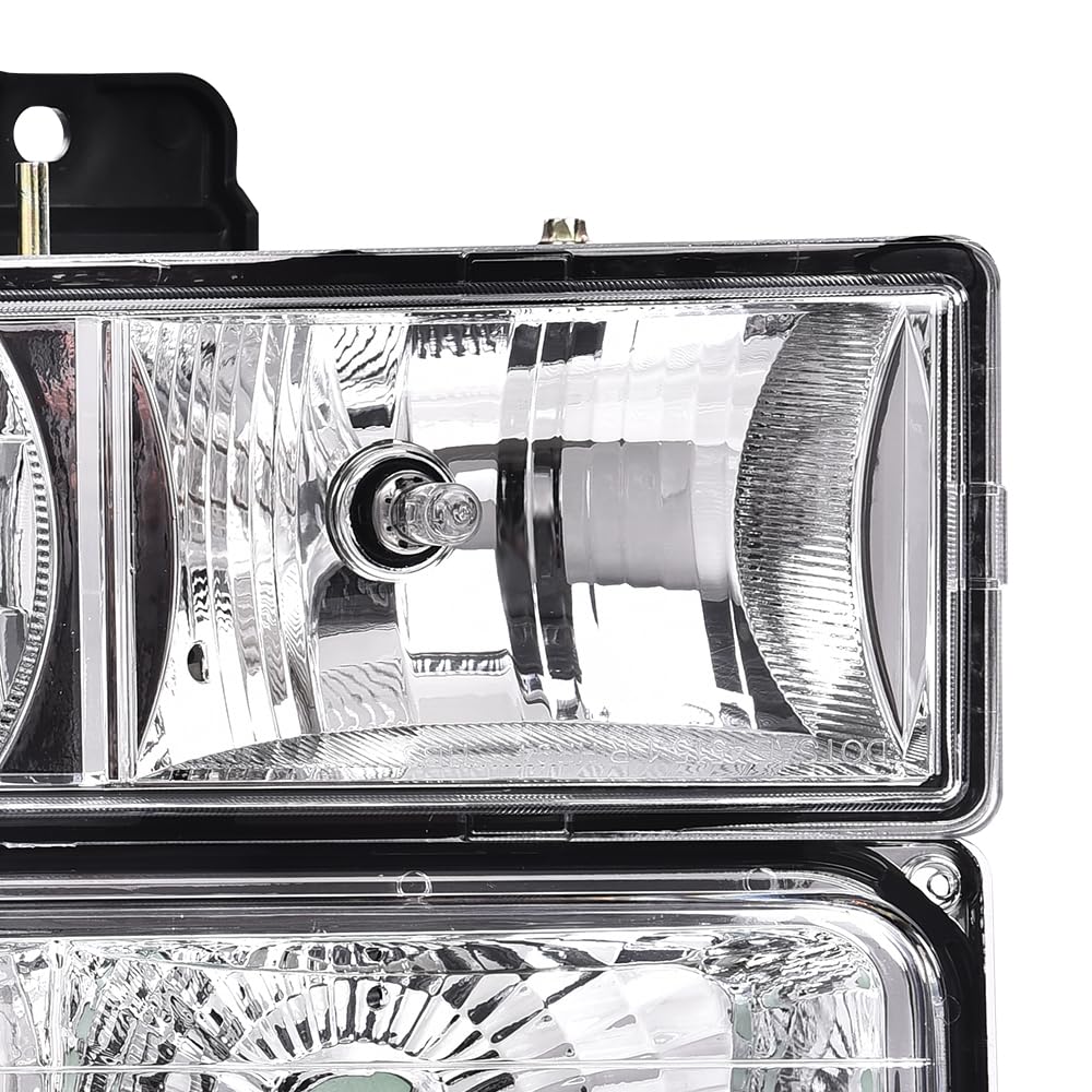 G-PLUS Headlights Assembly w/Bulbs Fit Chevy Suburban C1500 C2500 K1500 K2500 1994-1999, Fit GMC C2500 K2500 1994-2000, Left & Right Headlamps Assembly, Clear Lens Chrome Housing Clear Reflector