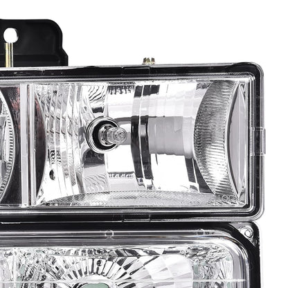 G-PLUS Headlights Assembly w/Bulbs Fit Chevy Suburban C1500 C2500 K1500 K2500 1994-1999, Fit GMC C2500 K2500 1994-2000, Left & Right Headlamps Assembly, Clear Lens Chrome Housing Clear Reflector