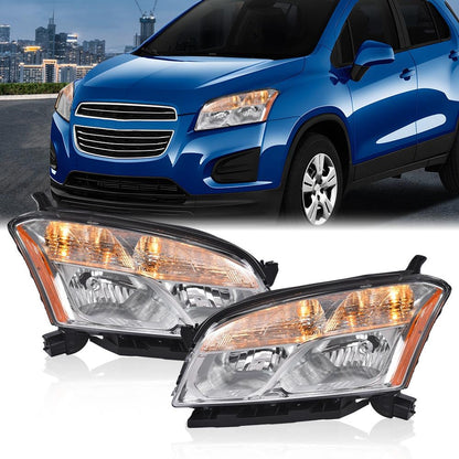 G-PLUS Headlights Assembly Compatible with Chevy Trax 2013 2014 2015 2016 Halogen Set Pair Left & Right Headlamps Clear Lens Chrome Housing Amber Reflector,faros delanteros