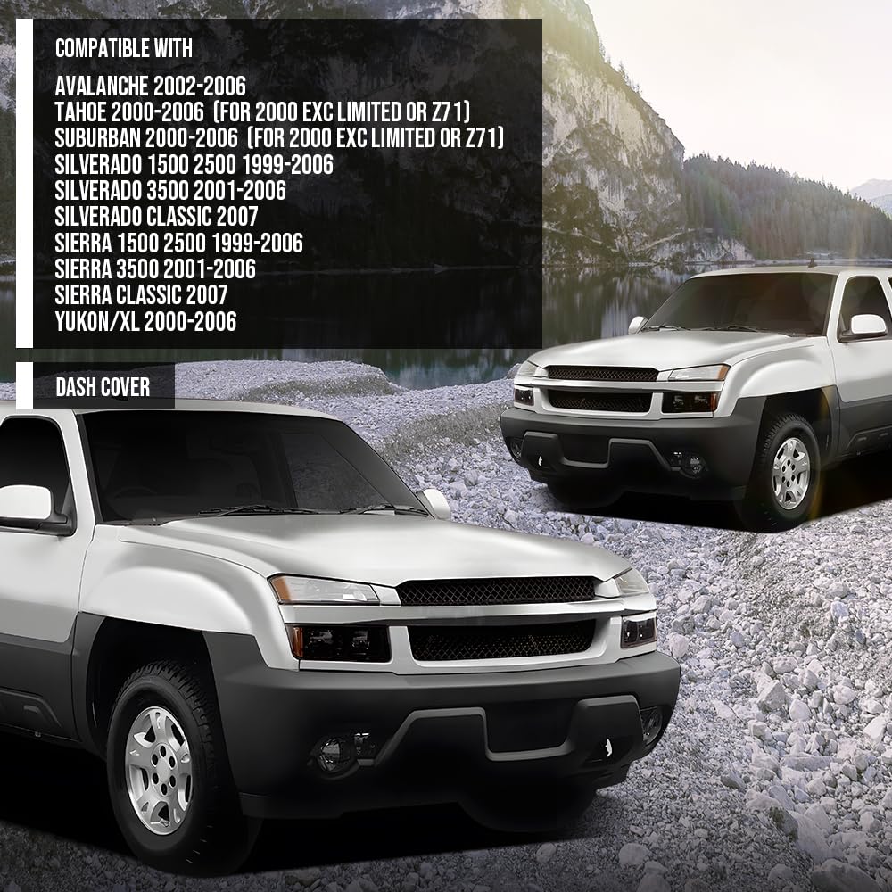 G-PLUS TPE Dash Cover Skin Cap Fit Chevy Silverado/GMC Sierra 1500 2500 1999-2006, Fit Chevy Silverado/GMC Sierra Classic 2007 Gray