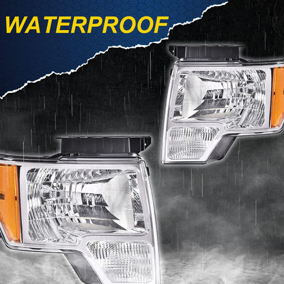 G-PLUS Headlights Assembly, Compatible with Ford F150 2009-2014(NOT Fit LED Style,Only Fit without LED Style) Bumper Headlamps, Clear Lens Chrome Housing Amber Reflector,faros delanteros