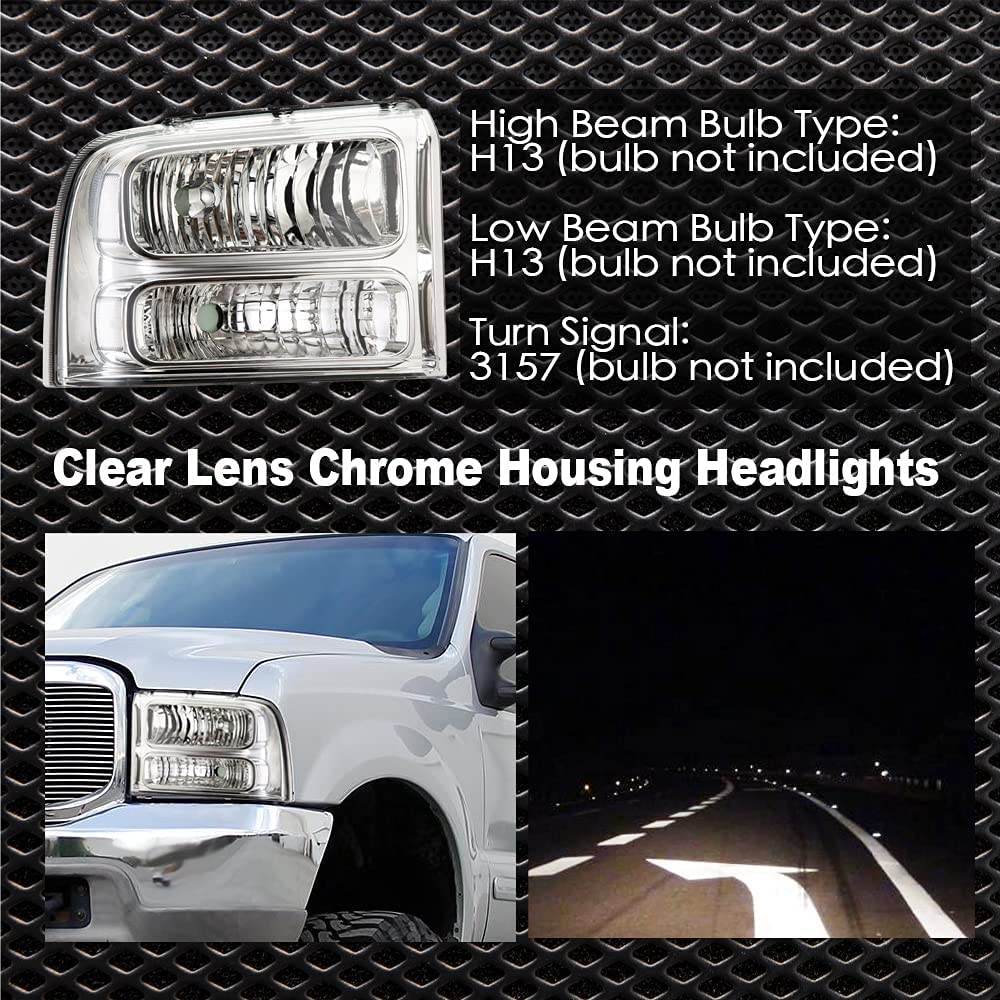 G-PLUS Headlights Assembly, Compatible with Ford F250 F350 Super Duty 2005 2006 2007 Bumper Headlamps, Clear Lens Chrome Housing Clear Reflector