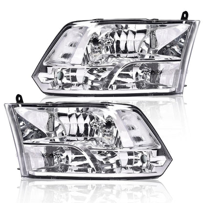 G-PLUS Headlights Assembly Compatible with Dodge Ram 1500 2500 3500 2009-2012 (New Body), Only Fit Factory Quad, Clear Lens Chrome Housing Clear Reflector, faros delanteros