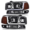 G-PLUS LED DRL Headlights Assembly Compatible with 1999-2007 GMC Sierra 1500/2001-2007 GMC Sierra 1500 HD Bumper Headlamps, Clear Lens Black Housing Amber Reflector，Left & Right,faros delanteros