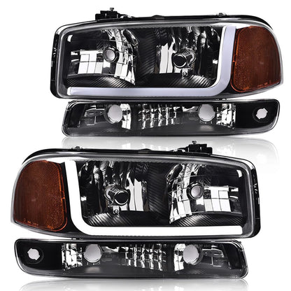 G-PLUS LED DRL Headlights Assembly Compatible with 1999-2007 GMC Sierra 1500/2001-2007 GMC Sierra 1500 HD Bumper Headlamps, Clear Lens Black Housing Amber Reflector，Left & Right,faros delanteros
