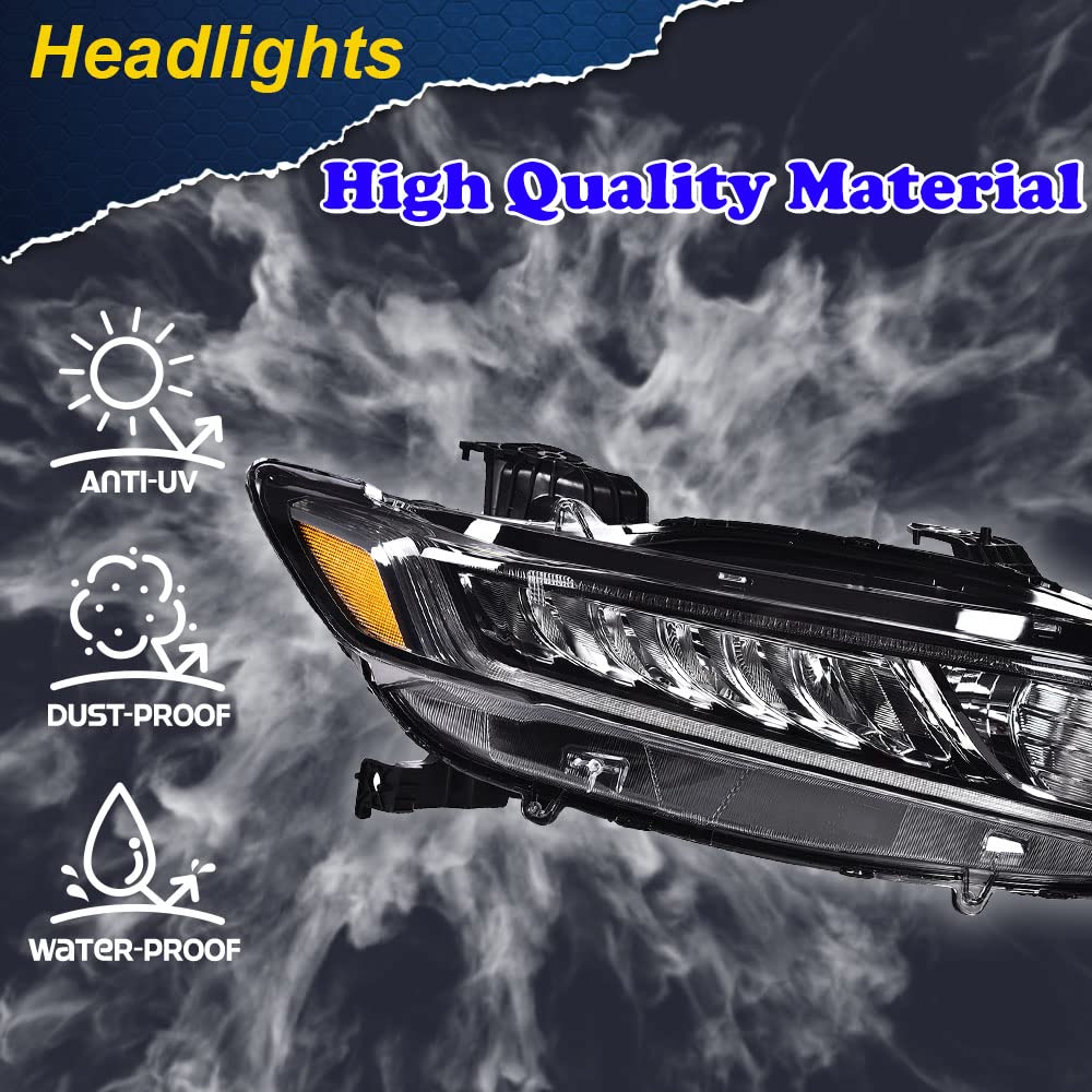 G-PLUS Headlights Assembly, Compatible with 2018 2019 2020 Honda Accord Right Bumper Headlamp, Clear Lens Black Housing Amber ReflectorBumper Headlamps,faros delanteros