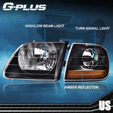 G-PLUS Headlights for Ford Expedition 1997-2002 F150 1998-2003 F250 1988-1999 Black Housing Product Features